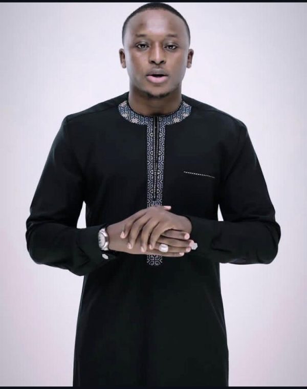 Regal Black Kaftan with White Geometric Embroidery
