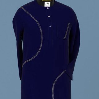 Navy Blue Wave-Stitch Kaftan