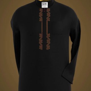 Classic Black Agbada-Inspired Kaftan with Tribal Detailing